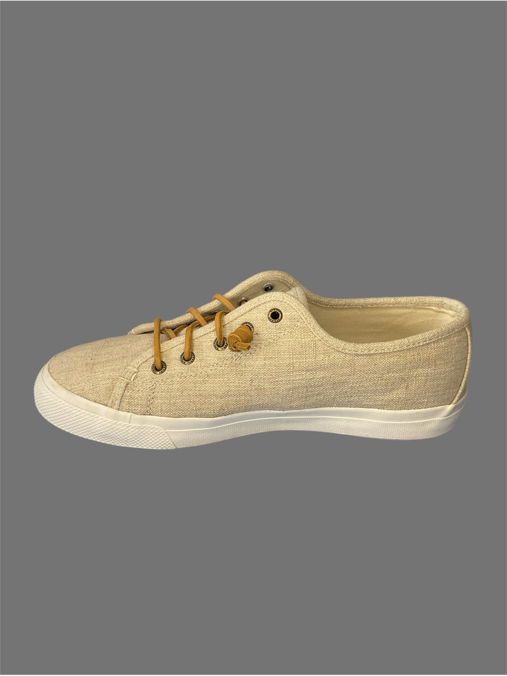 Sperry Women’s Linen Sneakers 10M Oatmeal Rawhide Laces STS99355 Coastal EUC